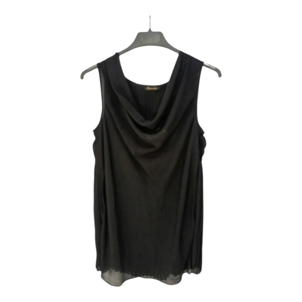 Massimo Dutti Sheer Pleated Back Cowl Neck Top Black Blouse
